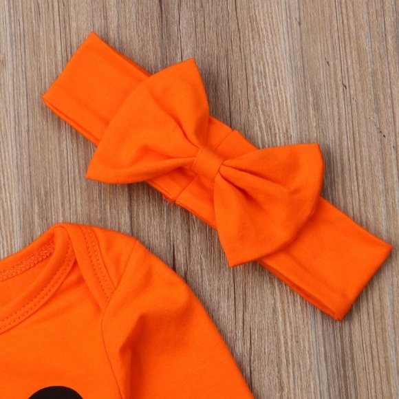 Girl girls toddler baby outfit Halloween pumpkin orange onesie bow socks new - Picture 4 of 7